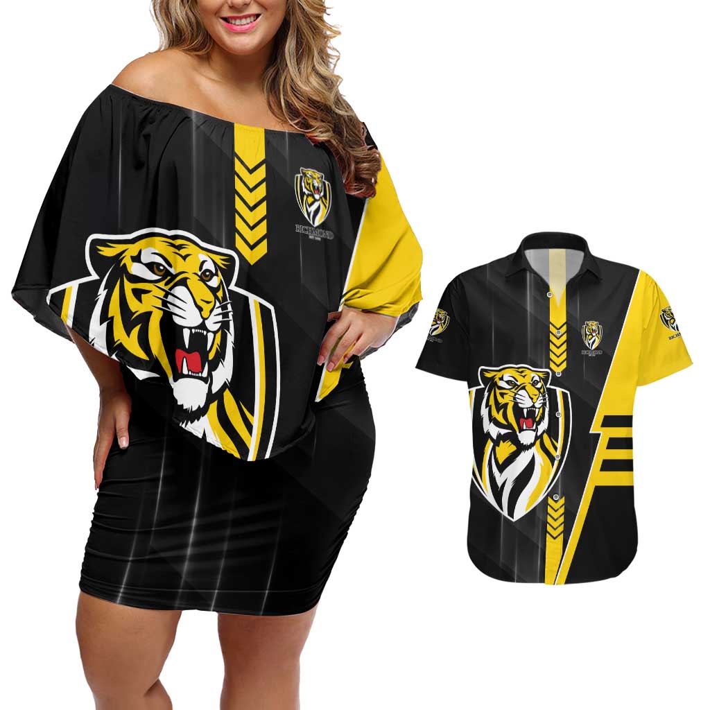 Personalized Richmond Tigers Couples Matching Off Shoulder Short Dress and Hawaiian Shirt Modern Geometric Sports Graphic Style