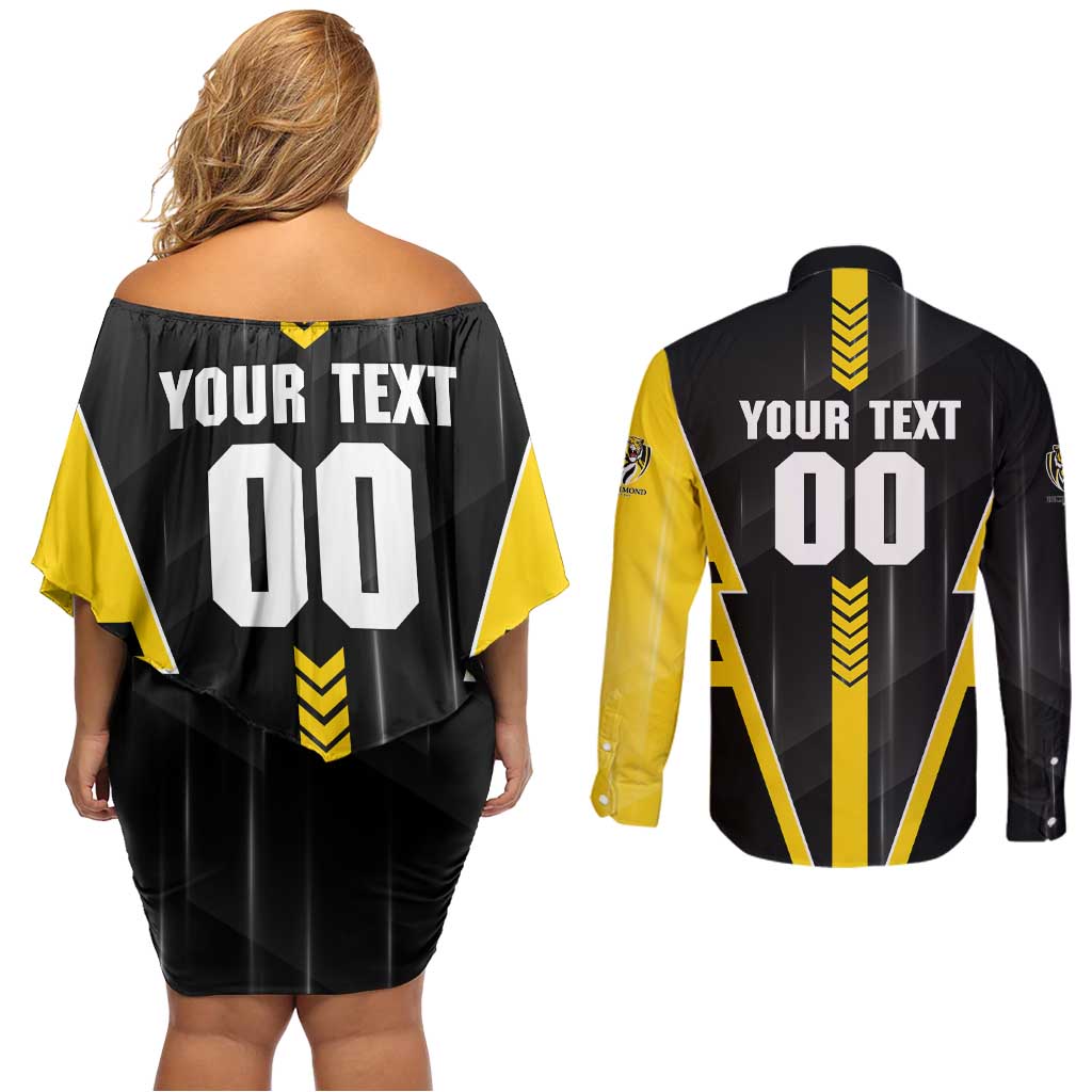 Personalized Richmond Tigers Couples Matching Off Shoulder Short Dress and Long Sleeve Button Shirt Modern Geometric Sports Graphic Style
