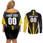 Personalized Richmond Tigers Couples Matching Off Shoulder Short Dress and Long Sleeve Button Shirt Modern Geometric Sports Graphic Style