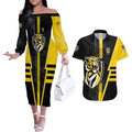 Personalized Richmond Tigers Couples Matching Off The Shoulder Long Sleeve Dress and Hawaiian Shirt Modern Geometric Sports Graphic Style