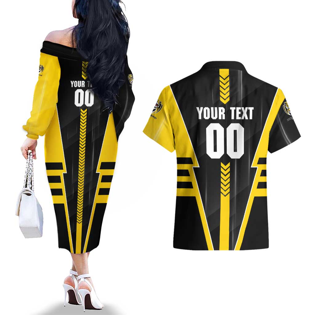 Personalized Richmond Tigers Couples Matching Off The Shoulder Long Sleeve Dress and Hawaiian Shirt Modern Geometric Sports Graphic Style