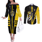 Personalized Richmond Tigers Couples Matching Off The Shoulder Long Sleeve Dress and Long Sleeve Button Shirt Modern Geometric Sports Graphic Style