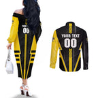 Personalized Richmond Tigers Couples Matching Off The Shoulder Long Sleeve Dress and Long Sleeve Button Shirt Modern Geometric Sports Graphic Style