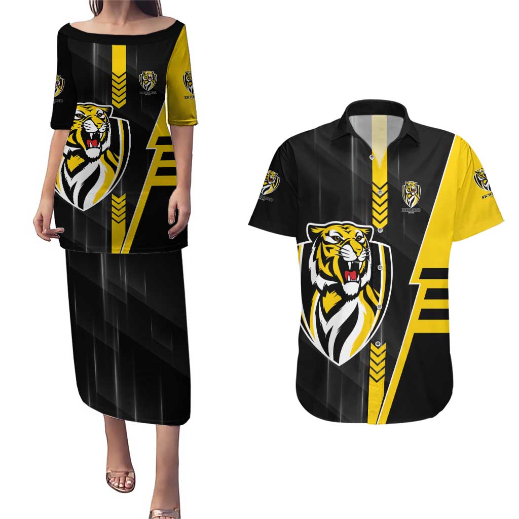 Personalized Richmond Tigers Couples Matching Puletasi and Hawaiian Shirt Modern Geometric Sports Graphic Style