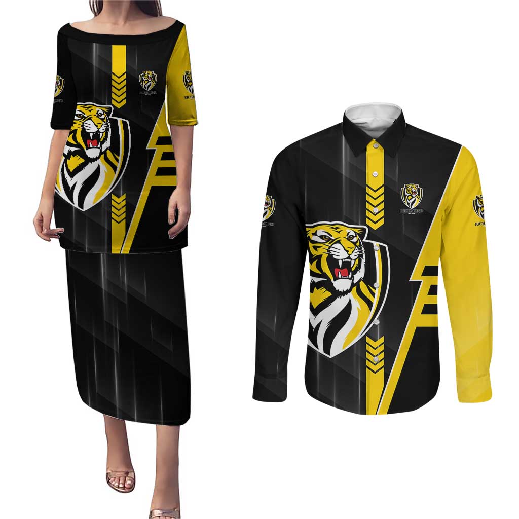 Personalized Richmond Tigers Couples Matching Puletasi and Long Sleeve Button Shirt Modern Geometric Sports Graphic Style