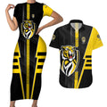 Personalized Richmond Tigers Couples Matching Short Sleeve Bodycon Dress and Hawaiian Shirt Modern Geometric Sports Graphic Style