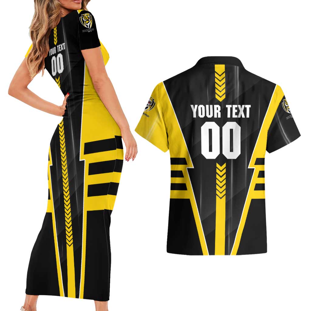 Personalized Richmond Tigers Couples Matching Short Sleeve Bodycon Dress and Hawaiian Shirt Modern Geometric Sports Graphic Style