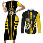 Personalized Richmond Tigers Couples Matching Short Sleeve Bodycon Dress and Long Sleeve Button Shirt Modern Geometric Sports Graphic Style