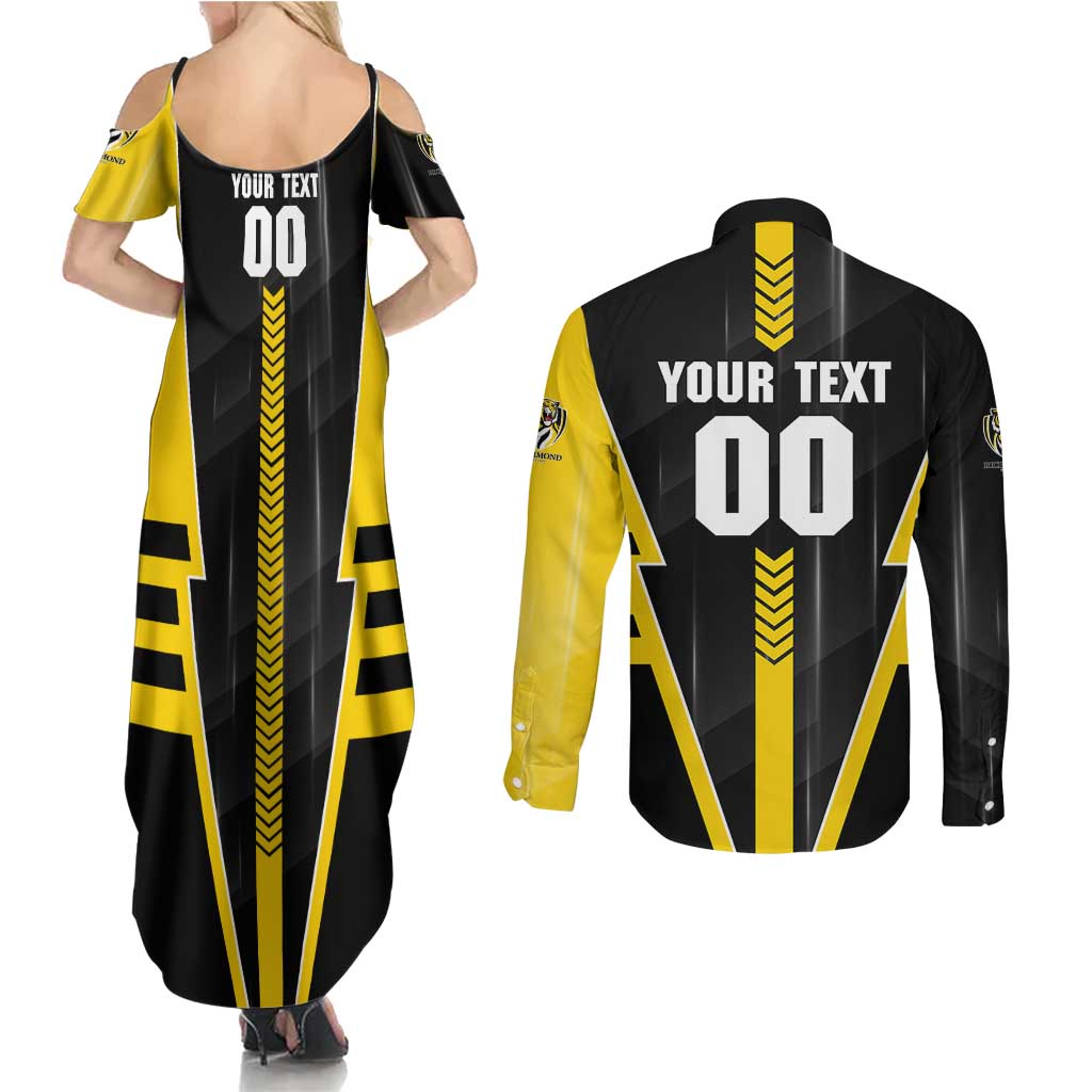 Personalized Richmond Tigers Couples Matching Summer Maxi Dress and Long Sleeve Button Shirt Modern Geometric Sports Graphic Style