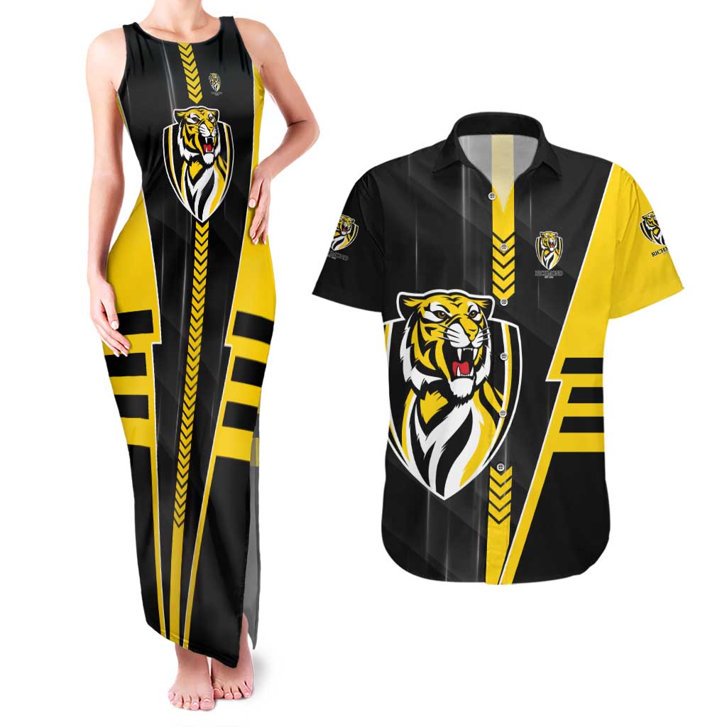 Personalized Richmond Tigers Couples Matching Tank Maxi Dress and Hawaiian Shirt Modern Geometric Sports Graphic Style