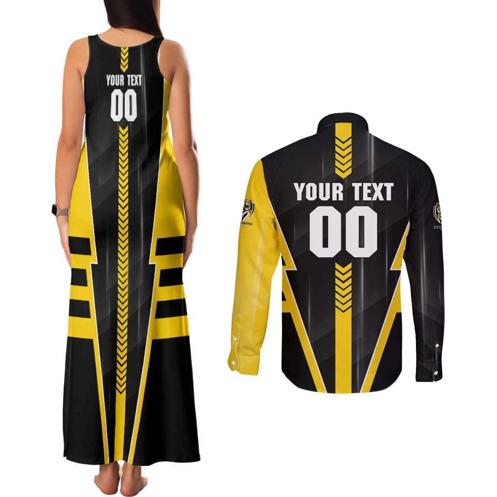 Personalized Richmond Tigers Couples Matching Tank Maxi Dress and Long Sleeve Button Shirt Modern Geometric Sports Graphic Style