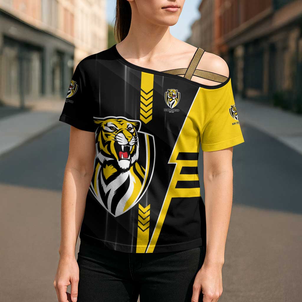 Personalized Richmond Tigers Cross Shoulder Shirt Modern Geometric Sports Graphic Style