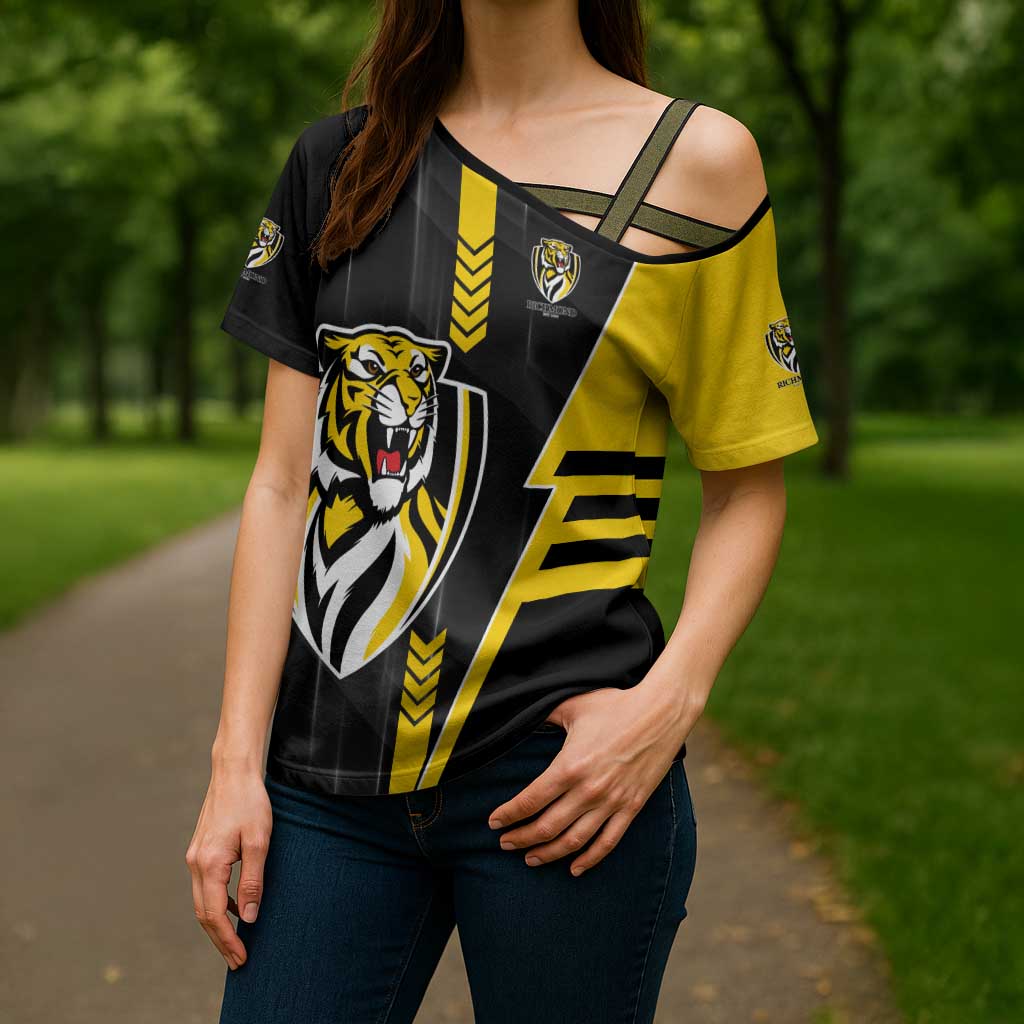 Personalized Richmond Tigers Cross Shoulder Shirt Modern Geometric Sports Graphic Style