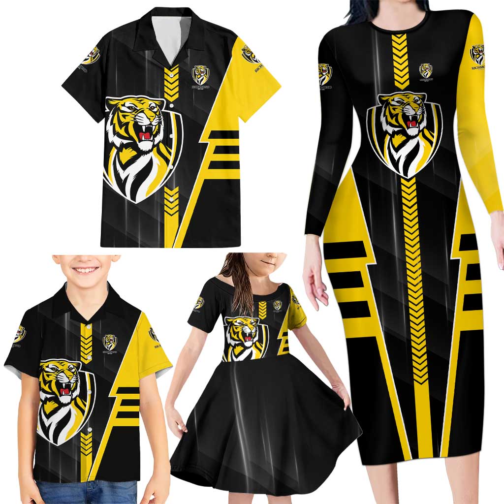 Personalized Richmond Tigers Family Matching Long Sleeve Bodycon Dress and Hawaiian Shirt Modern Geometric Sports Graphic Style