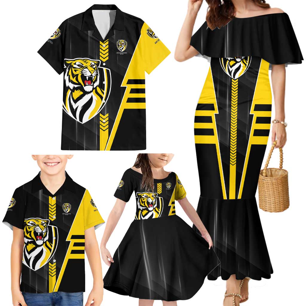 Personalized Richmond Tigers Family Matching Mermaid Dress and Hawaiian Shirt Modern Geometric Sports Graphic Style