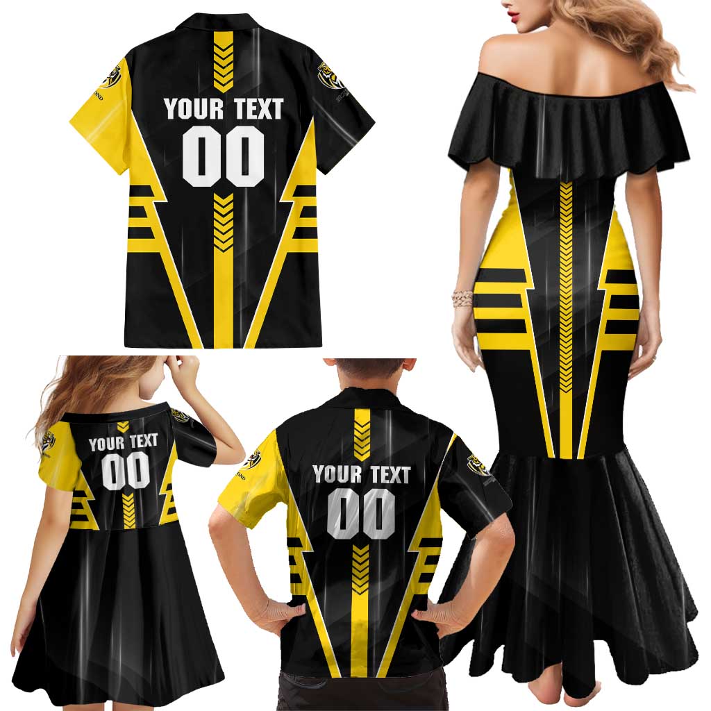 Personalized Richmond Tigers Family Matching Mermaid Dress and Hawaiian Shirt Modern Geometric Sports Graphic Style