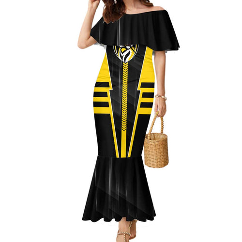 Personalized Richmond Tigers Family Matching Mermaid Dress and Hawaiian Shirt Modern Geometric Sports Graphic Style