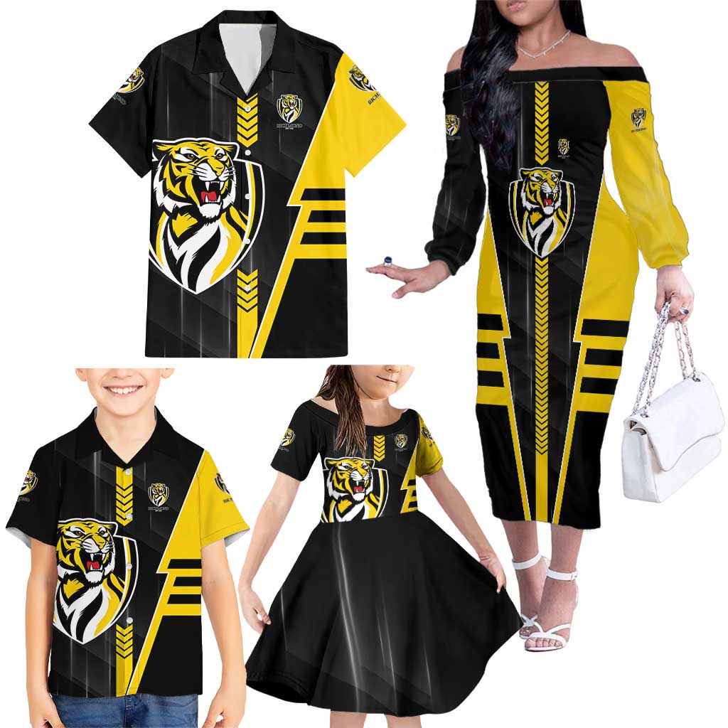 Personalized Richmond Tigers Family Matching Off The Shoulder Long Sleeve Dress and Hawaiian Shirt Modern Geometric Sports Graphic Style