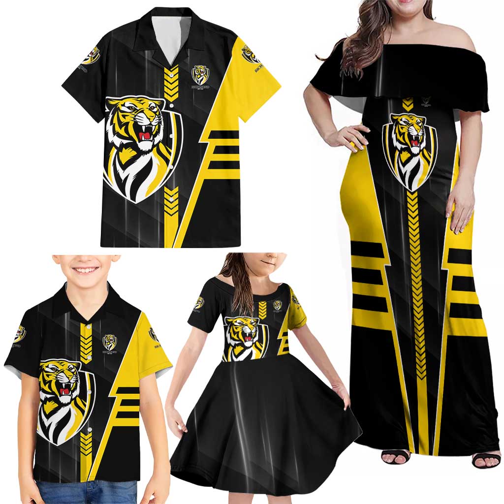 Personalized Richmond Tigers Family Matching Off Shoulder Maxi Dress and Hawaiian Shirt Modern Geometric Sports Graphic Style