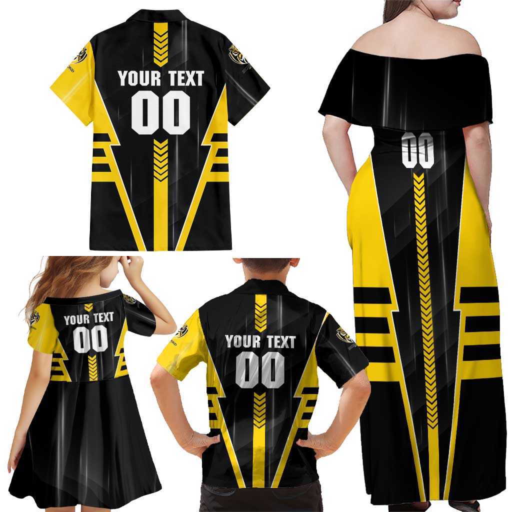 Personalized Richmond Tigers Family Matching Off Shoulder Maxi Dress and Hawaiian Shirt Modern Geometric Sports Graphic Style