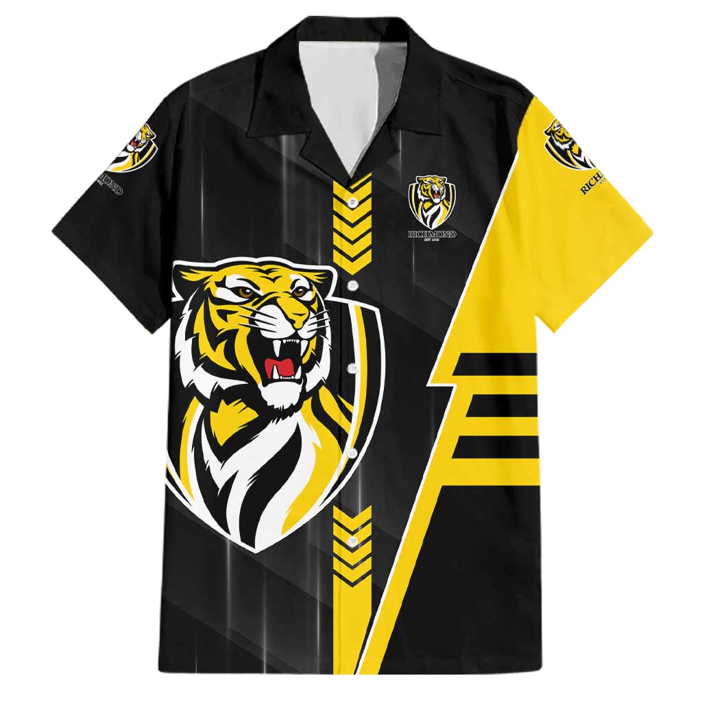 Personalized Richmond Tigers Family Matching Off Shoulder Maxi Dress and Hawaiian Shirt Modern Geometric Sports Graphic Style