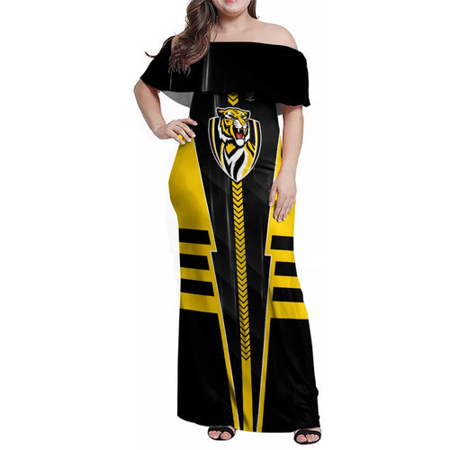 Personalized Richmond Tigers Family Matching Off Shoulder Maxi Dress and Hawaiian Shirt Modern Geometric Sports Graphic Style