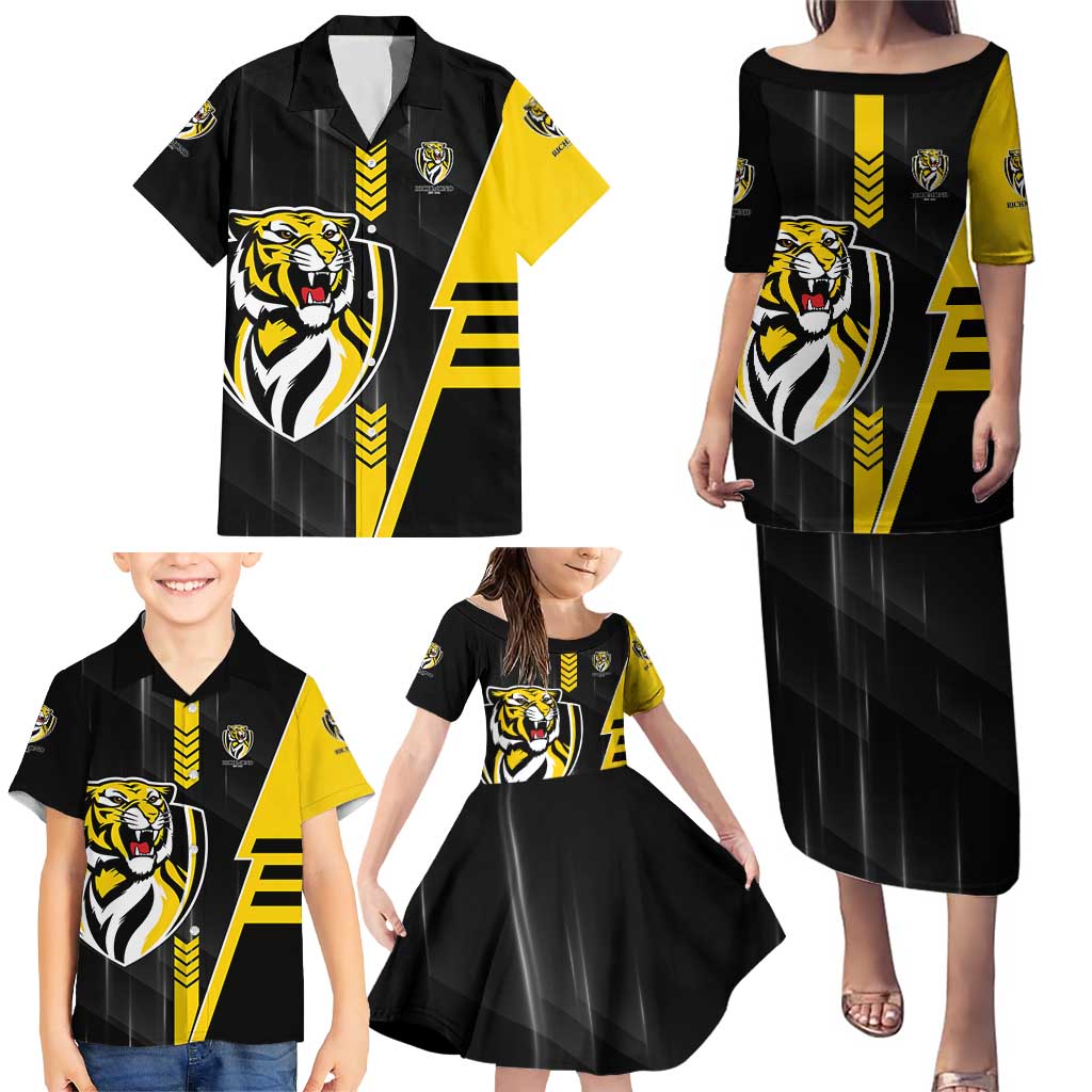 Personalized Richmond Tigers Family Matching Puletasi and Hawaiian Shirt Modern Geometric Sports Graphic Style