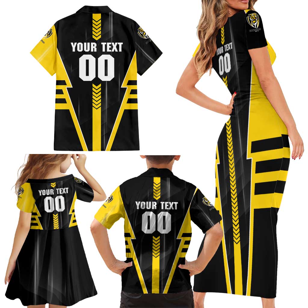 Personalized Richmond Tigers Family Matching Short Sleeve Bodycon Dress and Hawaiian Shirt Modern Geometric Sports Graphic Style