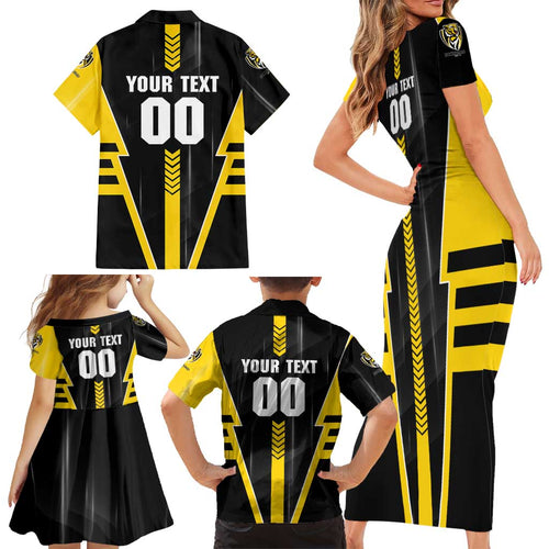 Personalized Richmond Tigers Family Matching Short Sleeve Bodycon Dress and Hawaiian Shirt Modern Geometric Sports Graphic Style