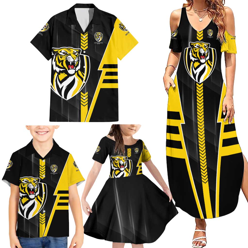 Personalized Richmond Tigers Family Matching Summer Maxi Dress and Hawaiian Shirt Modern Geometric Sports Graphic Style