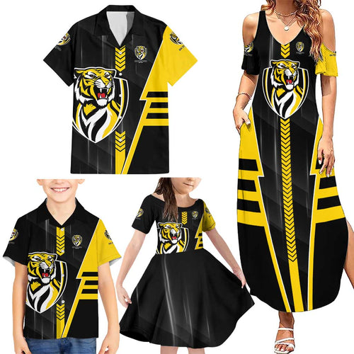 Personalized Richmond Tigers Family Matching Summer Maxi Dress and Hawaiian Shirt Modern Geometric Sports Graphic Style