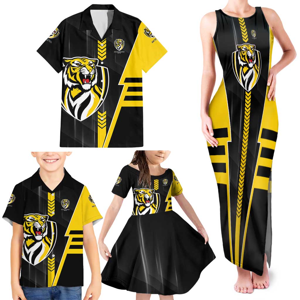 Personalized Richmond Tigers Family Matching Tank Maxi Dress and Hawaiian Shirt Modern Geometric Sports Graphic Style