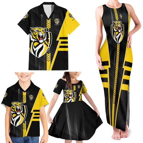 Personalized Richmond Tigers Family Matching Tank Maxi Dress and Hawaiian Shirt Modern Geometric Sports Graphic Style