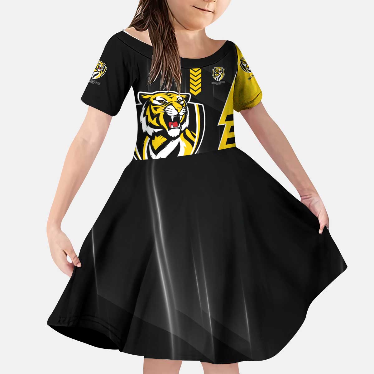 Personalized Richmond Tigers Kid Short Sleeve Dress Modern Geometric Sports Graphic Style