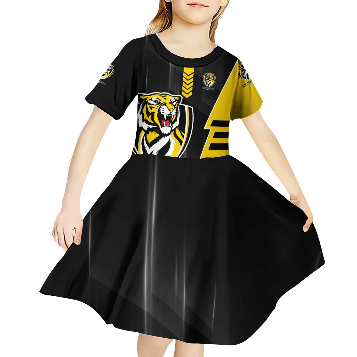 Personalized Richmond Tigers Kid Short Sleeve Dress Modern Geometric Sports Graphic Style
