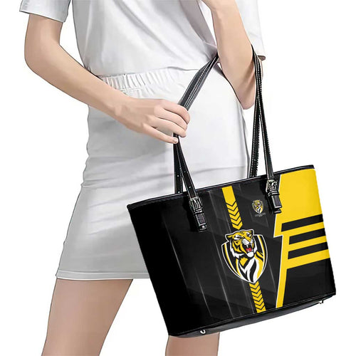 Richmond Tigers Leather Tote Bag Modern Geometric Sports Graphic Style