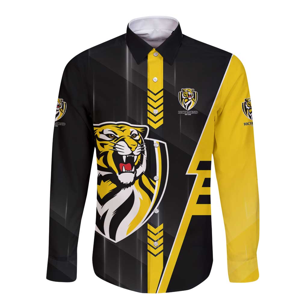 Personalized Richmond Tigers Long Sleeve Button Shirt Modern Geometric Sports Graphic Style