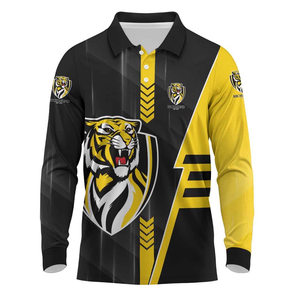 Personalized Richmond Tigers Long Sleeve Polo Shirt Modern Geometric Sports Graphic Style