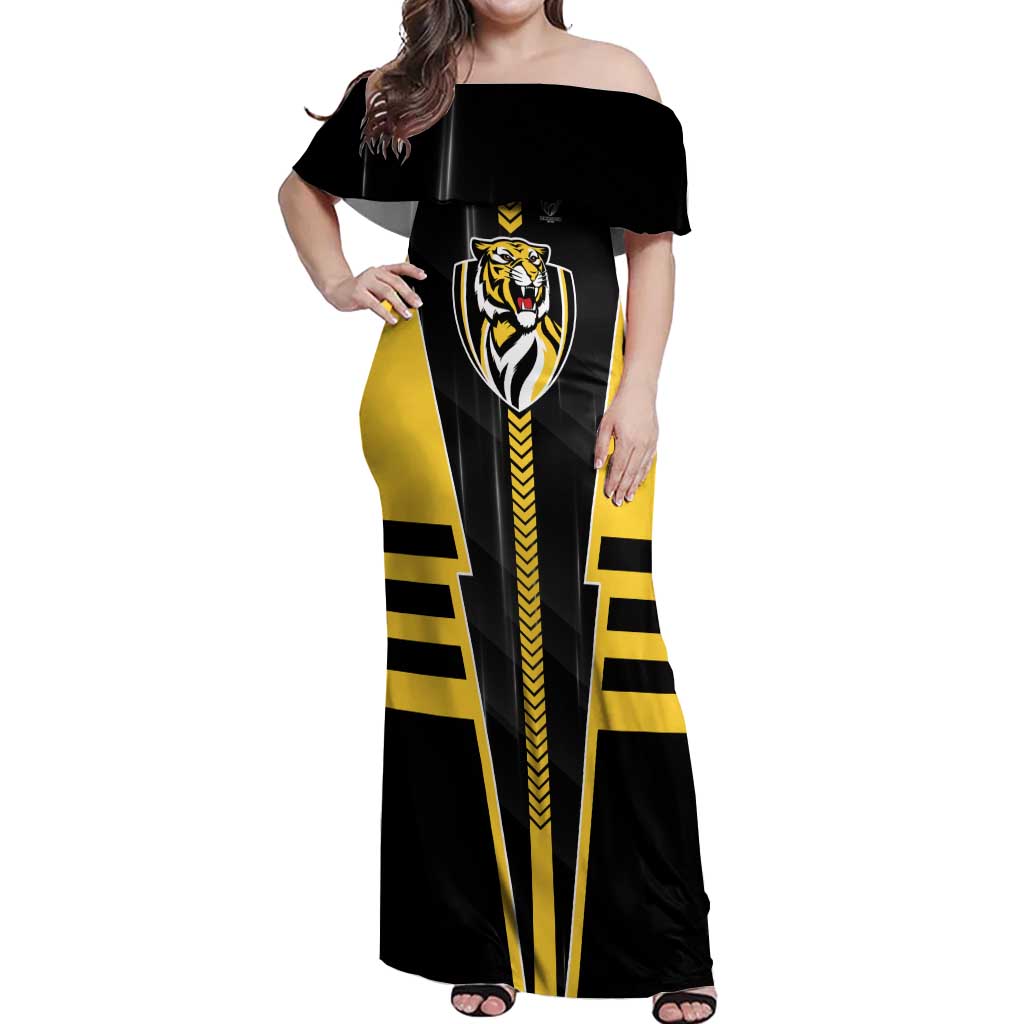 Personalized Richmond Tigers Off Shoulder Maxi Dress Modern Geometric Sports Graphic Style