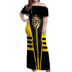 Personalized Richmond Tigers Off Shoulder Maxi Dress Modern Geometric Sports Graphic Style