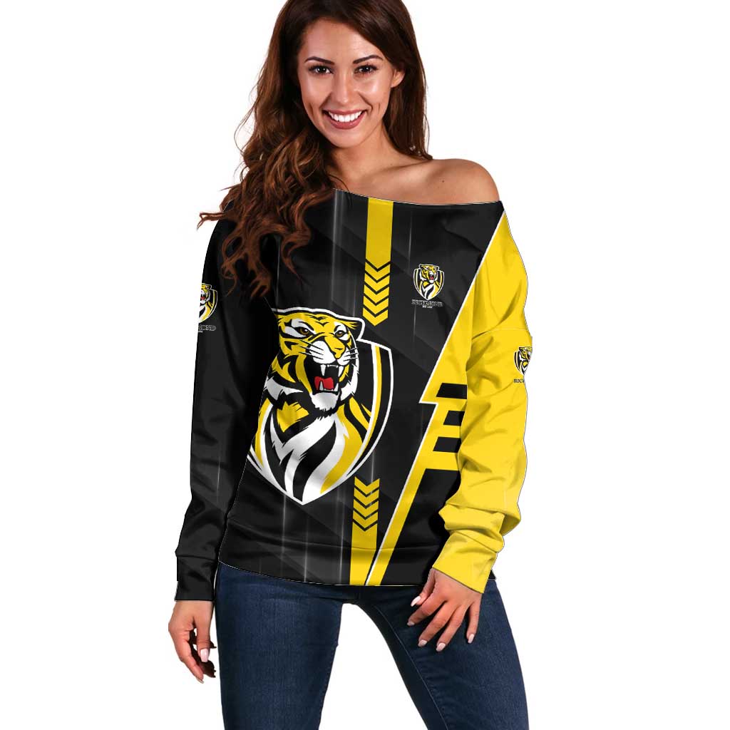 Personalized Richmond Tigers Off Shoulder Sweater Modern Geometric Sports Graphic Style