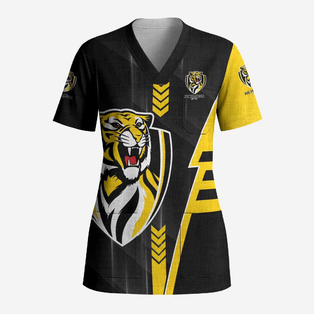 Personalized Richmond Tigers Scrub Top Modern Geometric Sports Graphic Style