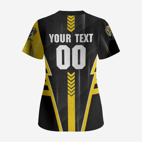 Personalized Richmond Tigers Scrub Top Modern Geometric Sports Graphic Style