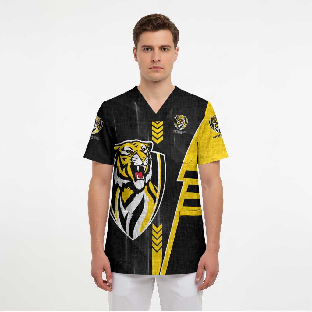 Personalized Richmond Tigers Scrub Top Modern Geometric Sports Graphic Style