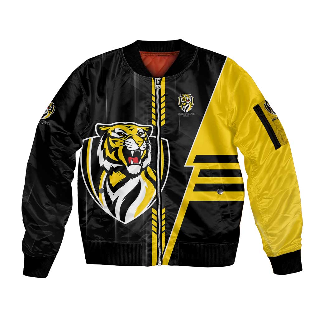 Personalized Richmond Tigers Sleeve Zip Bomber Jacket Modern Geometric Sports Graphic Style