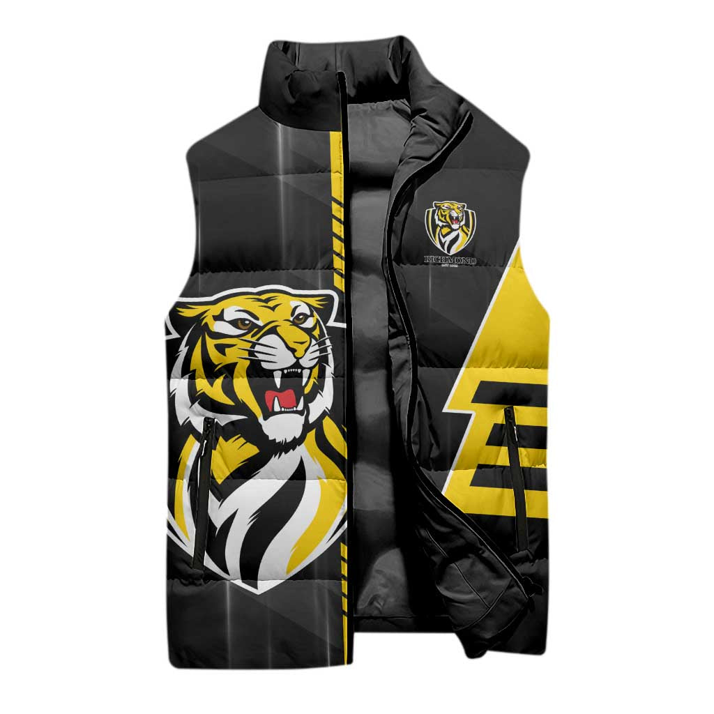 Personalized Richmond Tigers Sleeveless Puffer Jacket Modern Geometric Sports Graphic Style