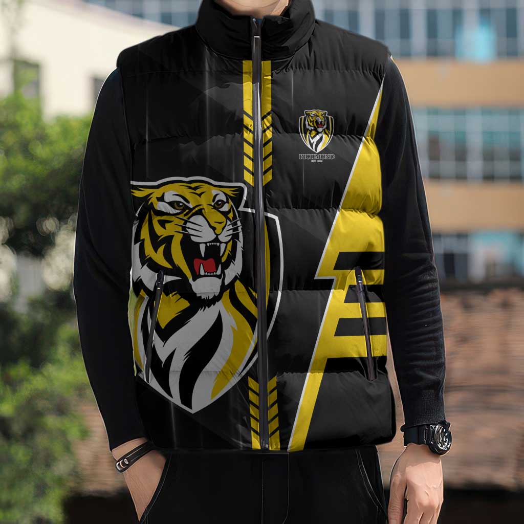 Personalized Richmond Tigers Sleeveless Puffer Jacket Modern Geometric Sports Graphic Style