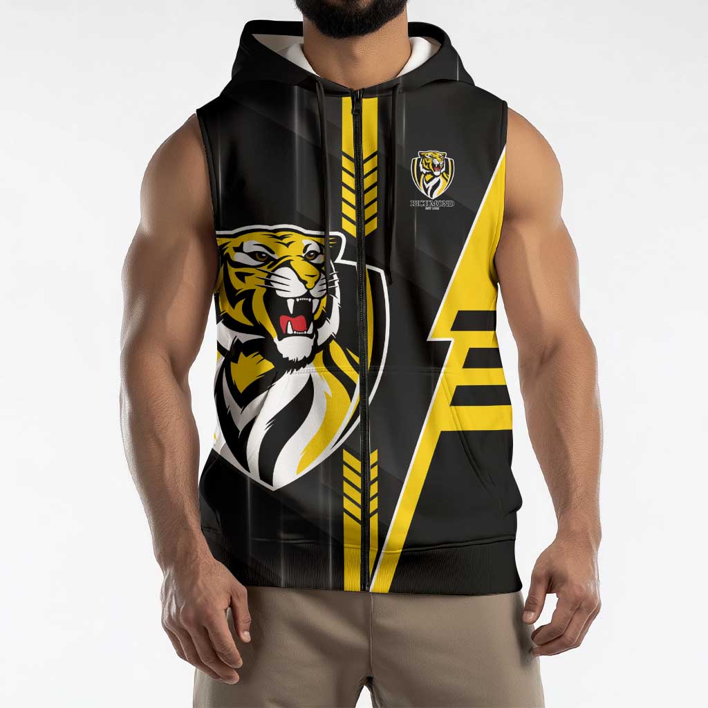 Personalized Richmond Tigers Sleeveless Zip Hoodie Modern Geometric Sports Graphic Style