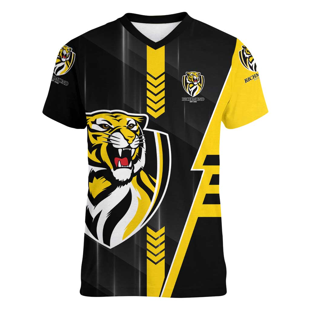 Personalized Richmond Tigers Women V-Neck T-Shirt Modern Geometric Sports Graphic Style