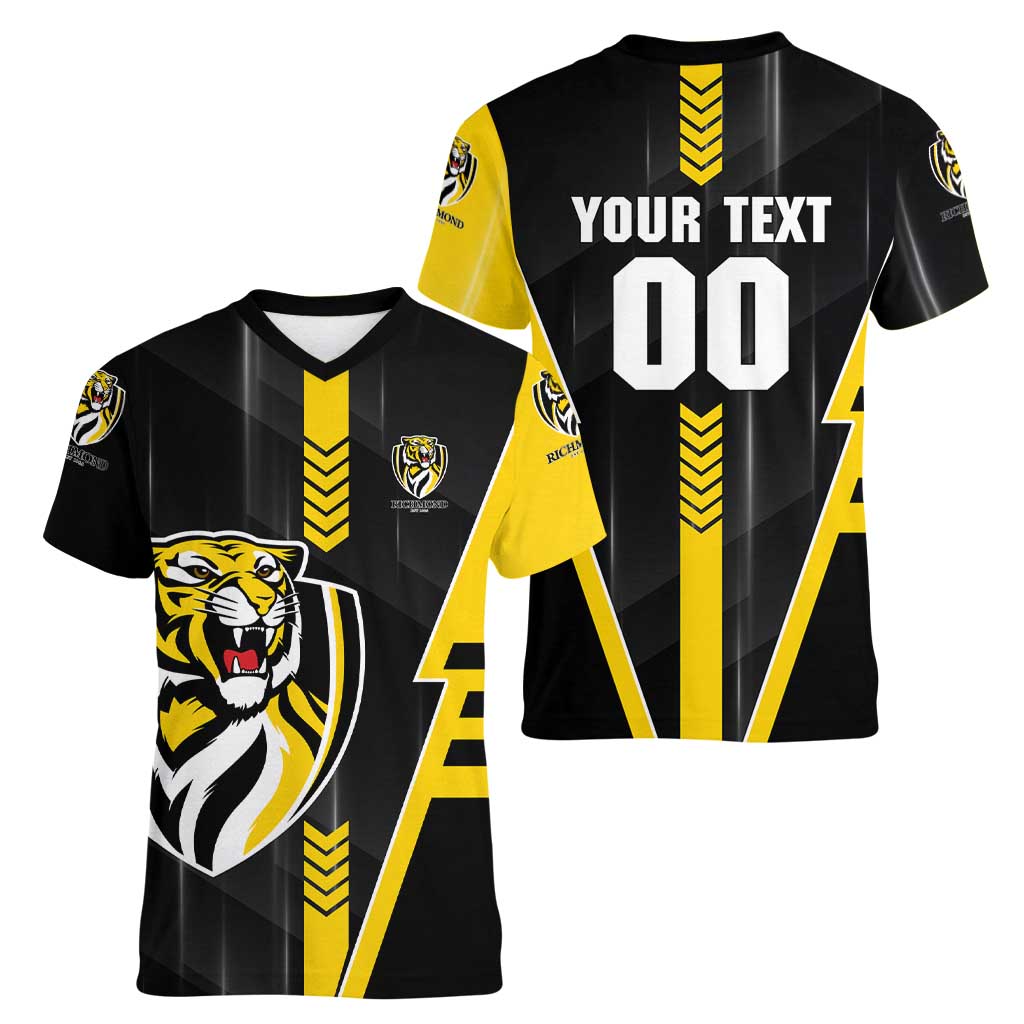 Personalized Richmond Tigers Women V-Neck T-Shirt Modern Geometric Sports Graphic Style